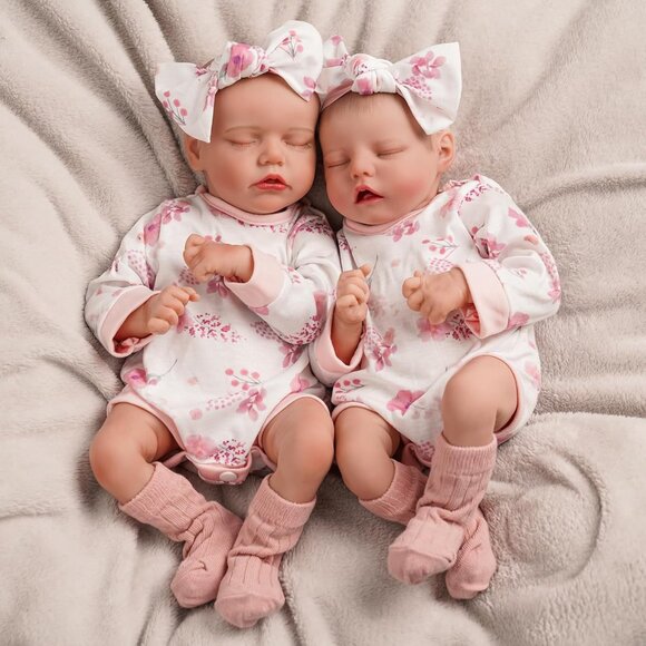 Lifelike Reborn Baby Dolls Twins 17 inch Soft Vinyl Boy & Girl Sleeping Doll New - Picture 6 of 8